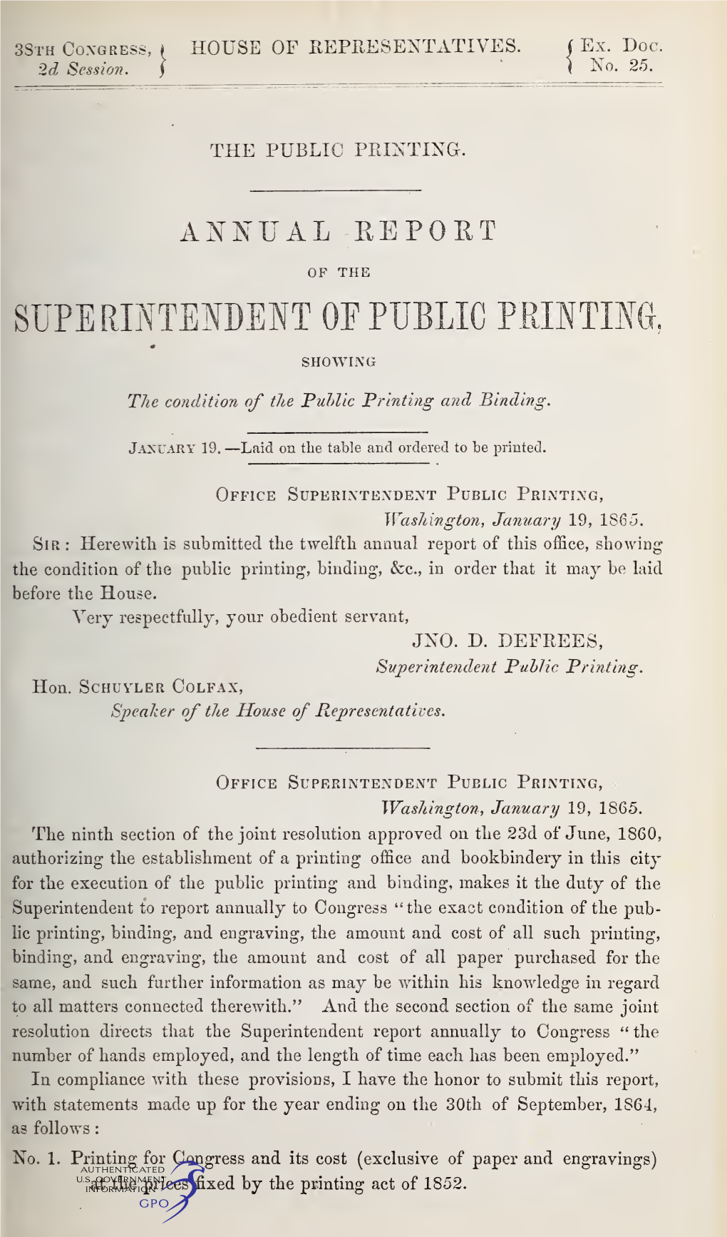 Annual Report of the Superintendent of Public Printing