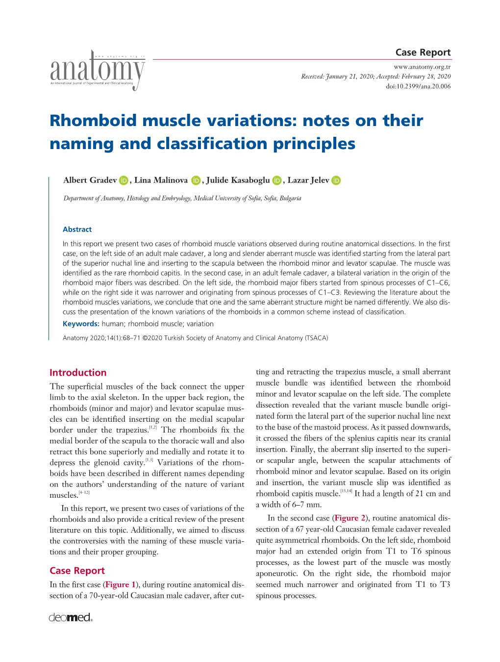 Rhomboid Muscle Variations: Notes on Their Naming and Classification Principles