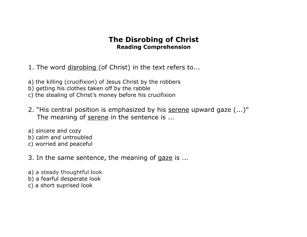 The Disrobing of Christ Reading Comprehension