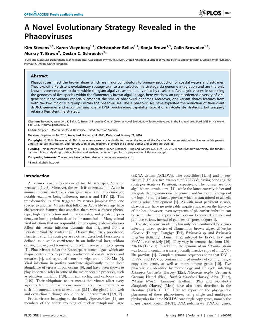 A Novel Evolutionary Strategy Revealed in the Phaeoviruses