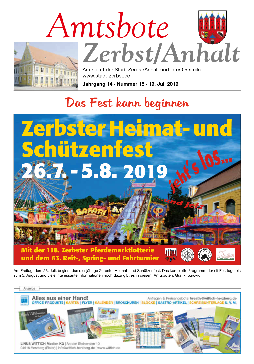 Zerbst/Anhalt Amtsblatt Der Stadt Zerbst/Anhalt Und Ihrer Ortsteile Jahrgang 14 · Nummer 15 · 19