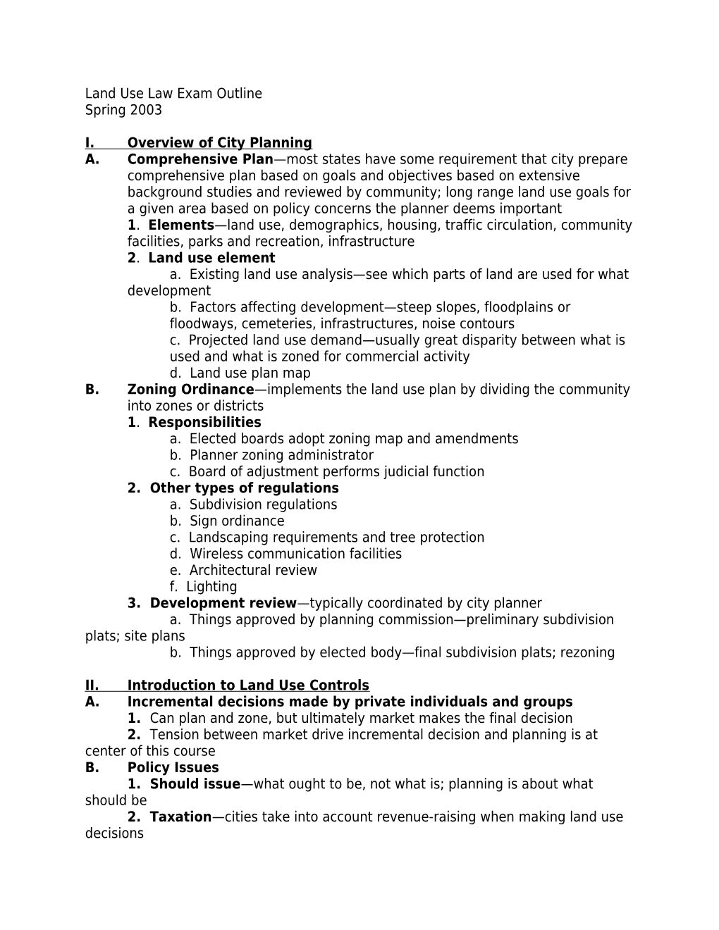 Land Use Law Exam Outline