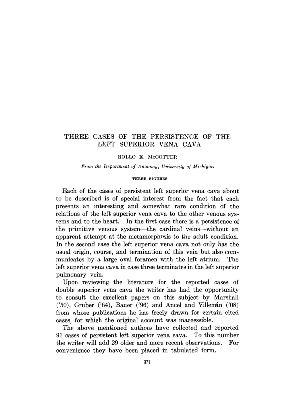 Three Cases of the Persistence of the Left Superior Vena Cava