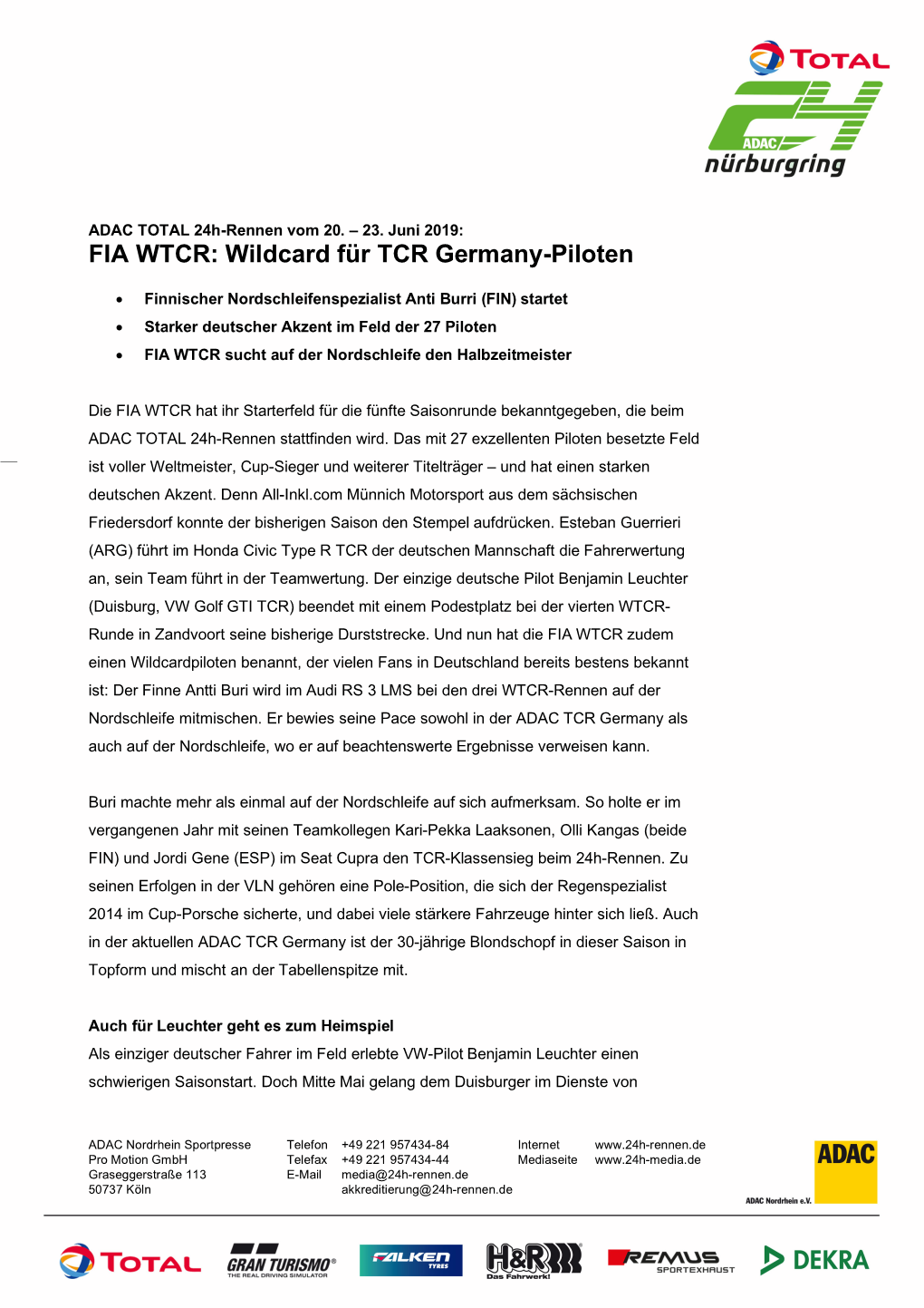 FIA WTCR: Wildcard Für TCR Germany-Piloten