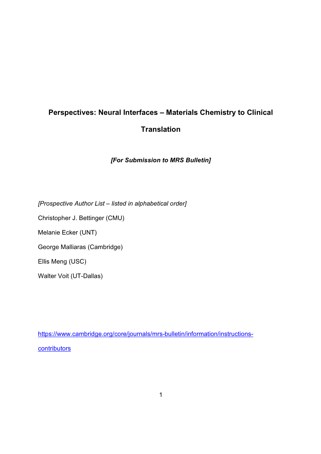 Neural Interfaces – Materials Chemistry to Clinical Translation