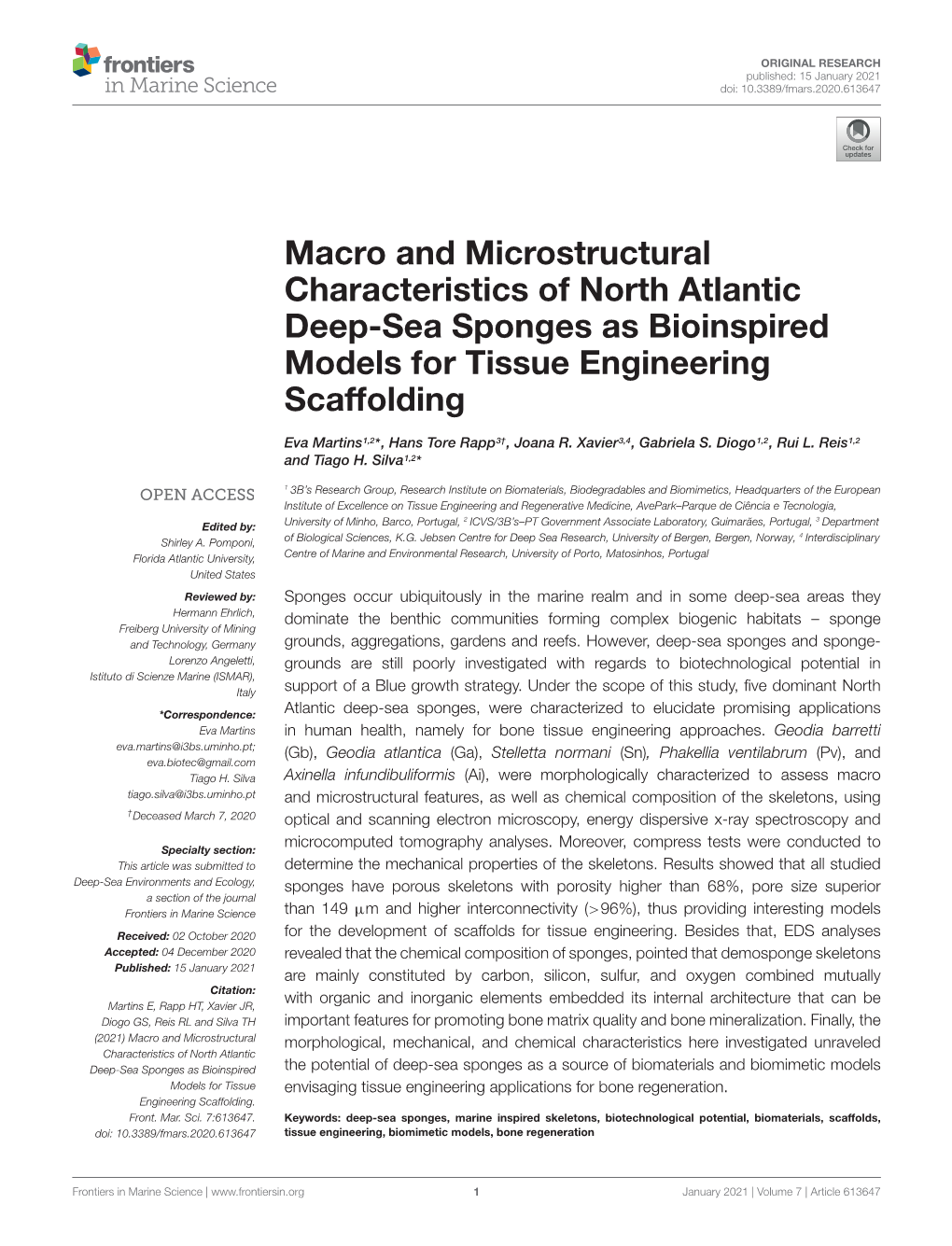 Macro and Microstructural Characteristics of North Atlantic Deep-Sea Sponges As Bioinspired Models for Tissue Engineering Scaffolding