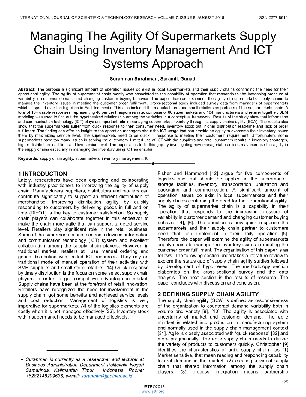 Managing the Agility of Supermarkets Supply Chain Using Inventory Management and ICT Systems Approach