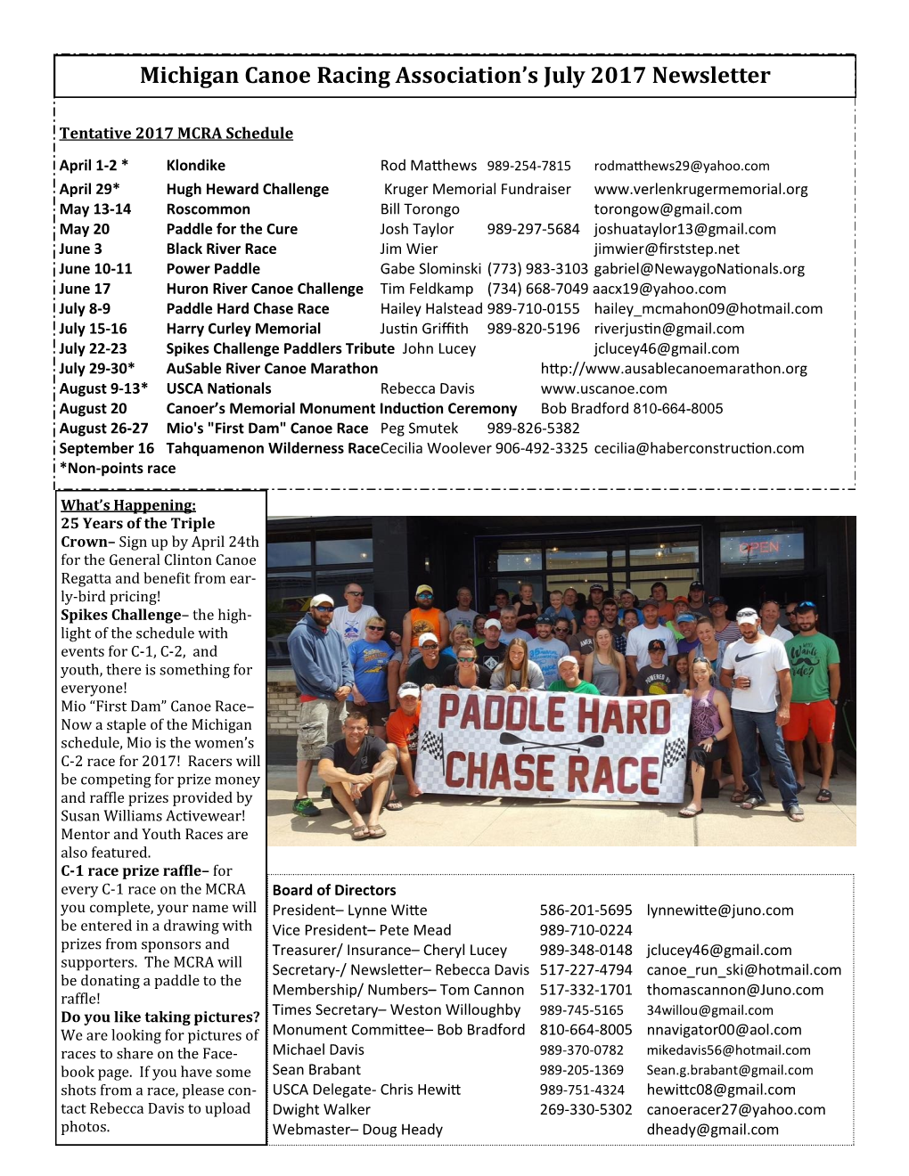 Michigan Canoe Racing Association's July 2017 Newsletter