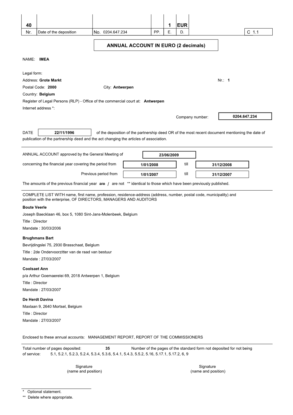 40 1 EUR ANNUAL ACCOUNT in EURO (2 Decimals)