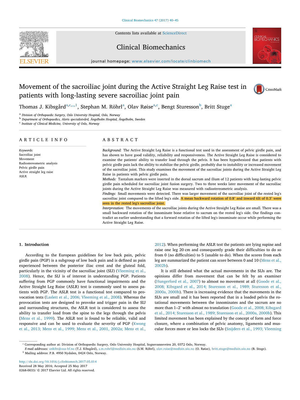 Movement of the Sacroiliac Joint During the Active Straight Leg Raise Test in MARK Patients with Long-Lasting Severe Sacroiliac Joint Pain