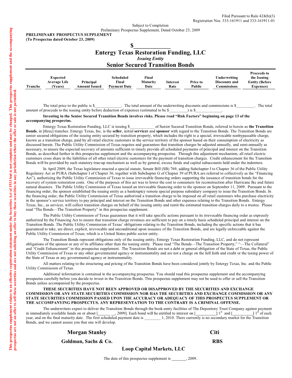 $___Entergy Texas Restoration Funding, LLC Senior Secured