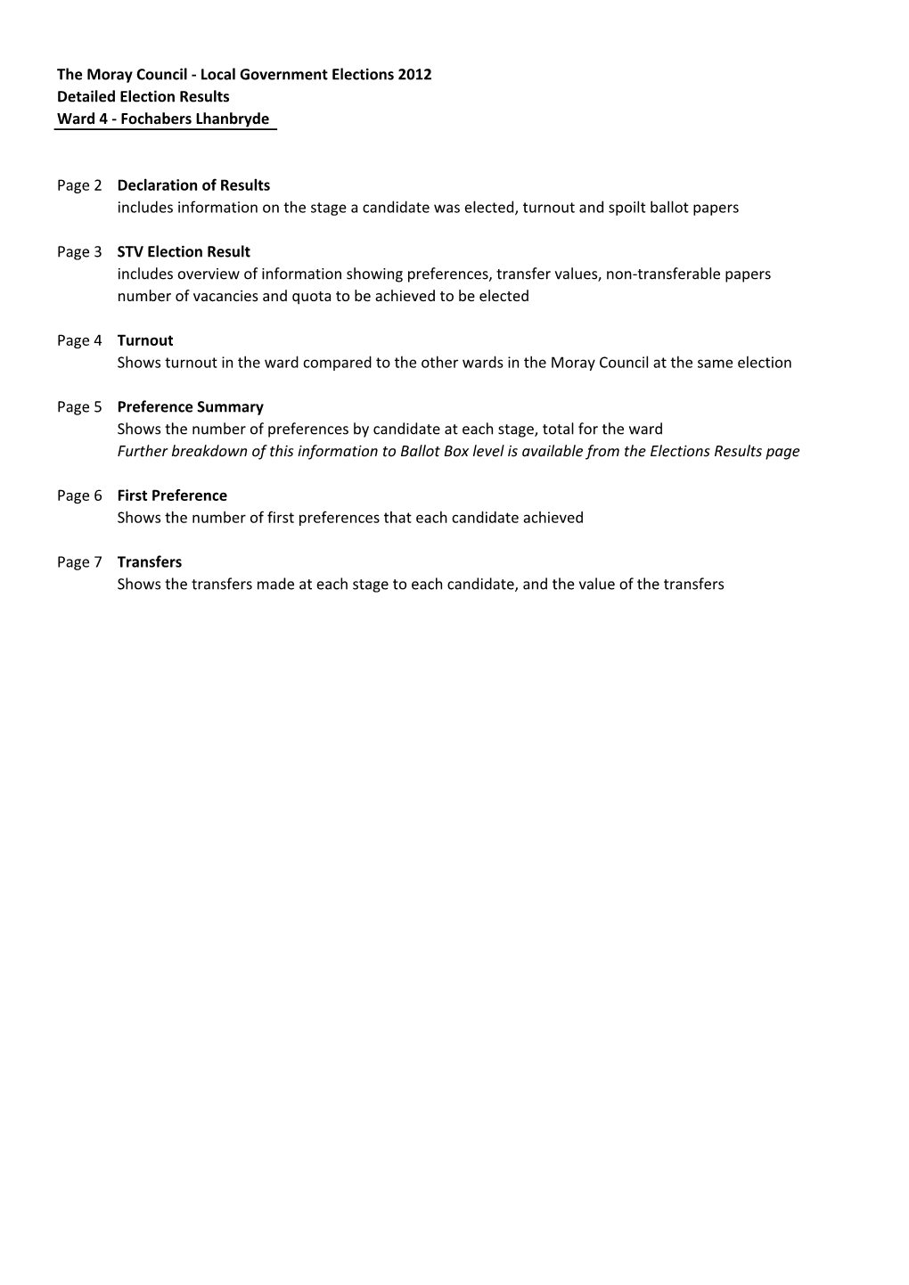 The Moray Council Local Government Election 2012