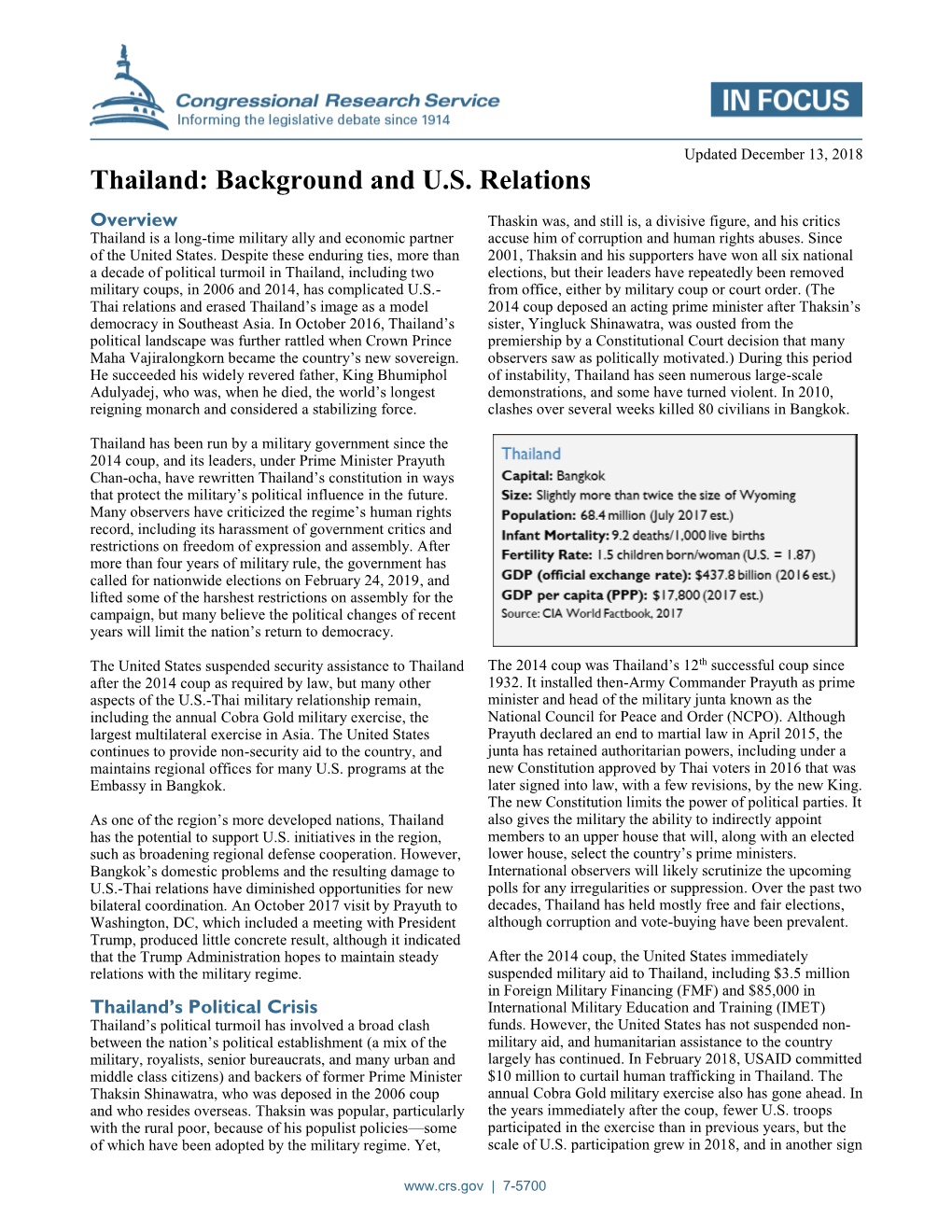 Thailand: Background and U.S. Relations