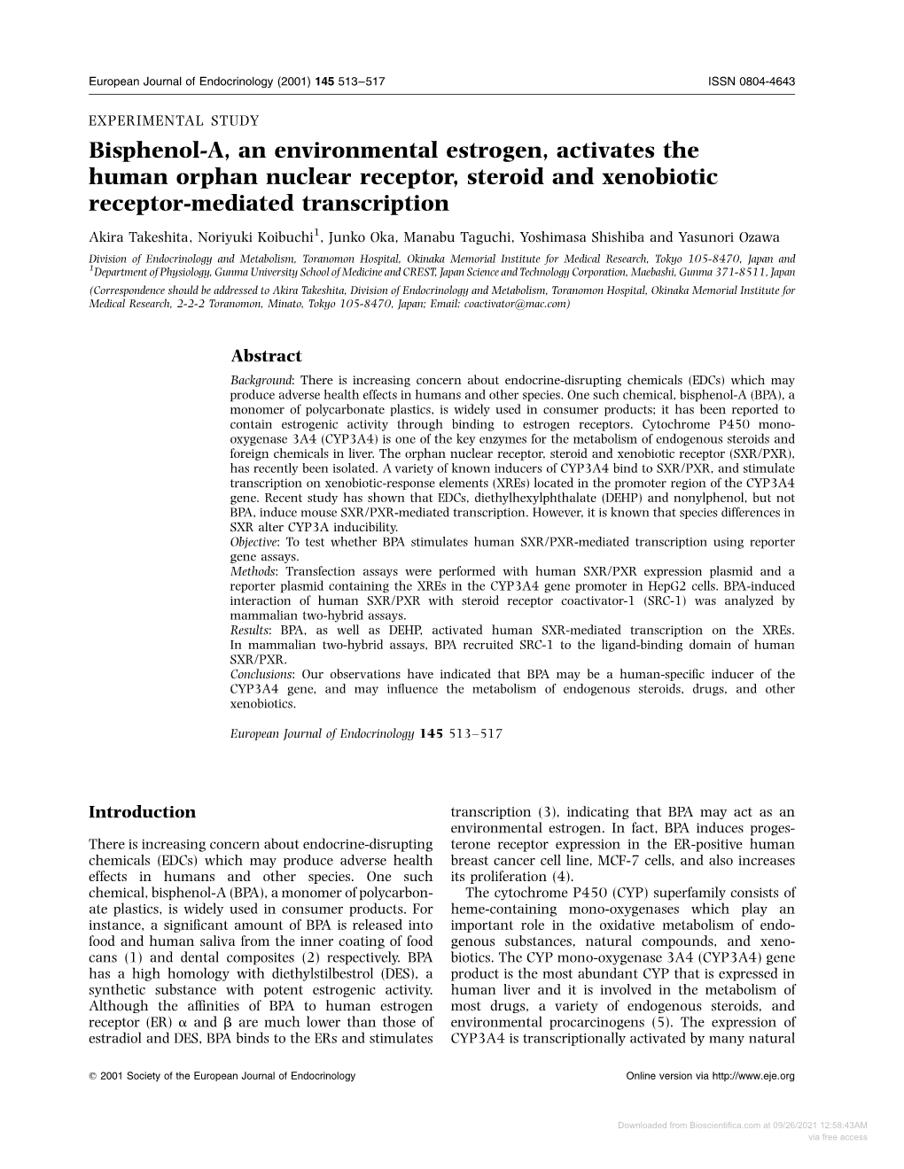 Bisphenol-A, an Environmental Estrogen, Activates the Human