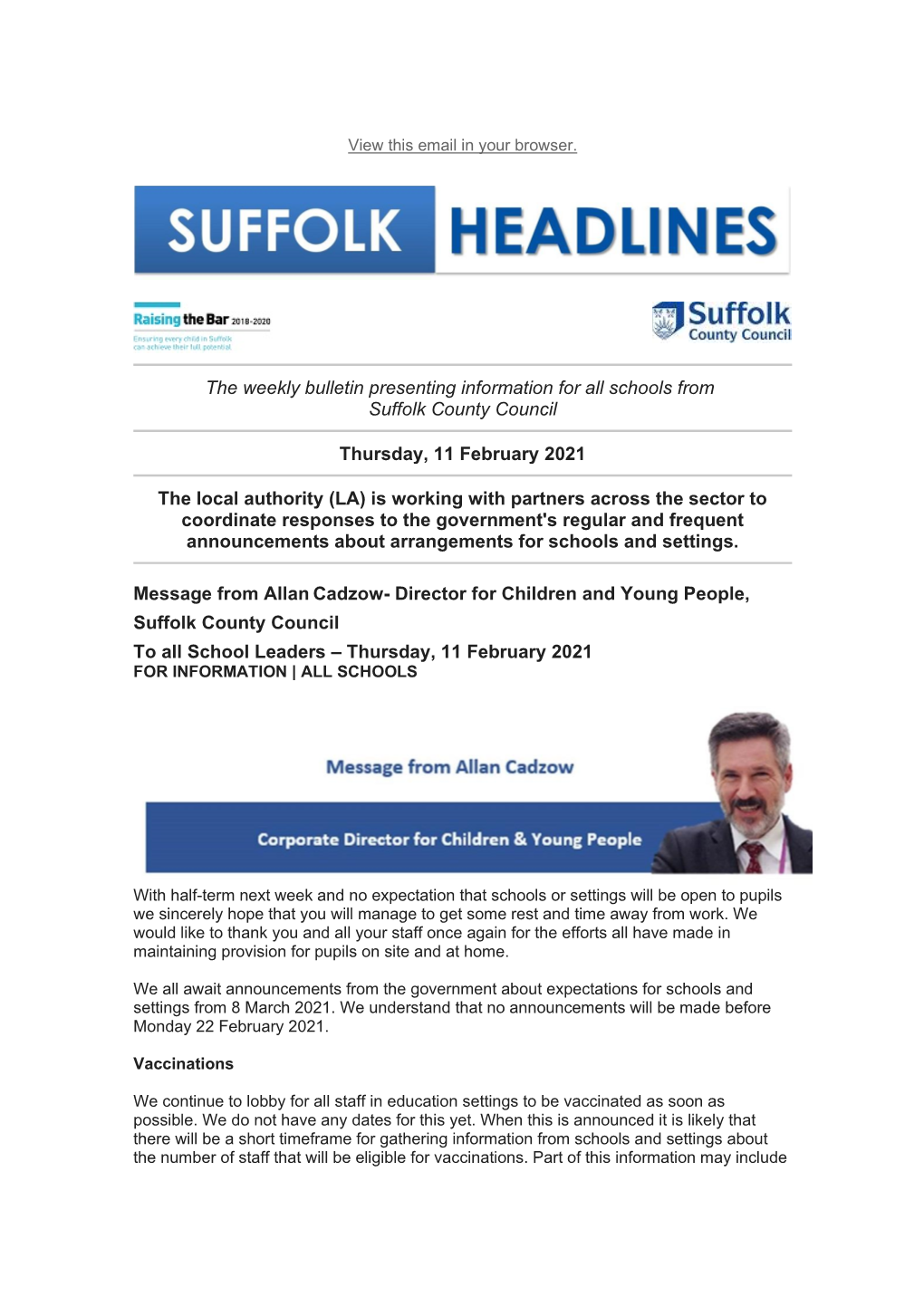 The Weekly Bulletin Presenting Information for All Schools from Suffolk County Council