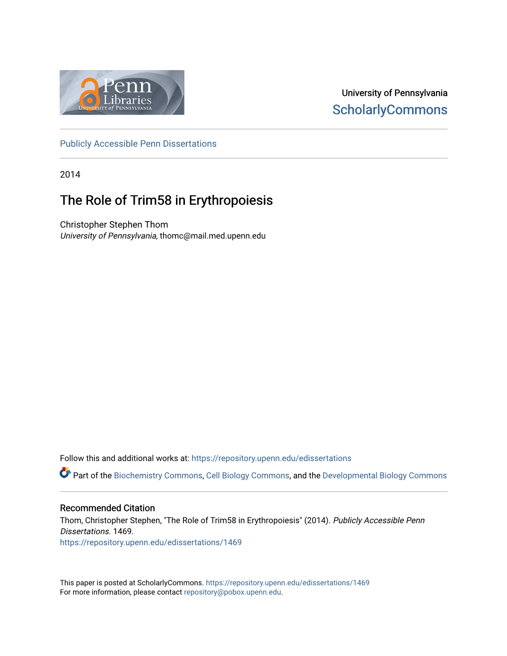 The Role of Trim58 in Erythropoiesis