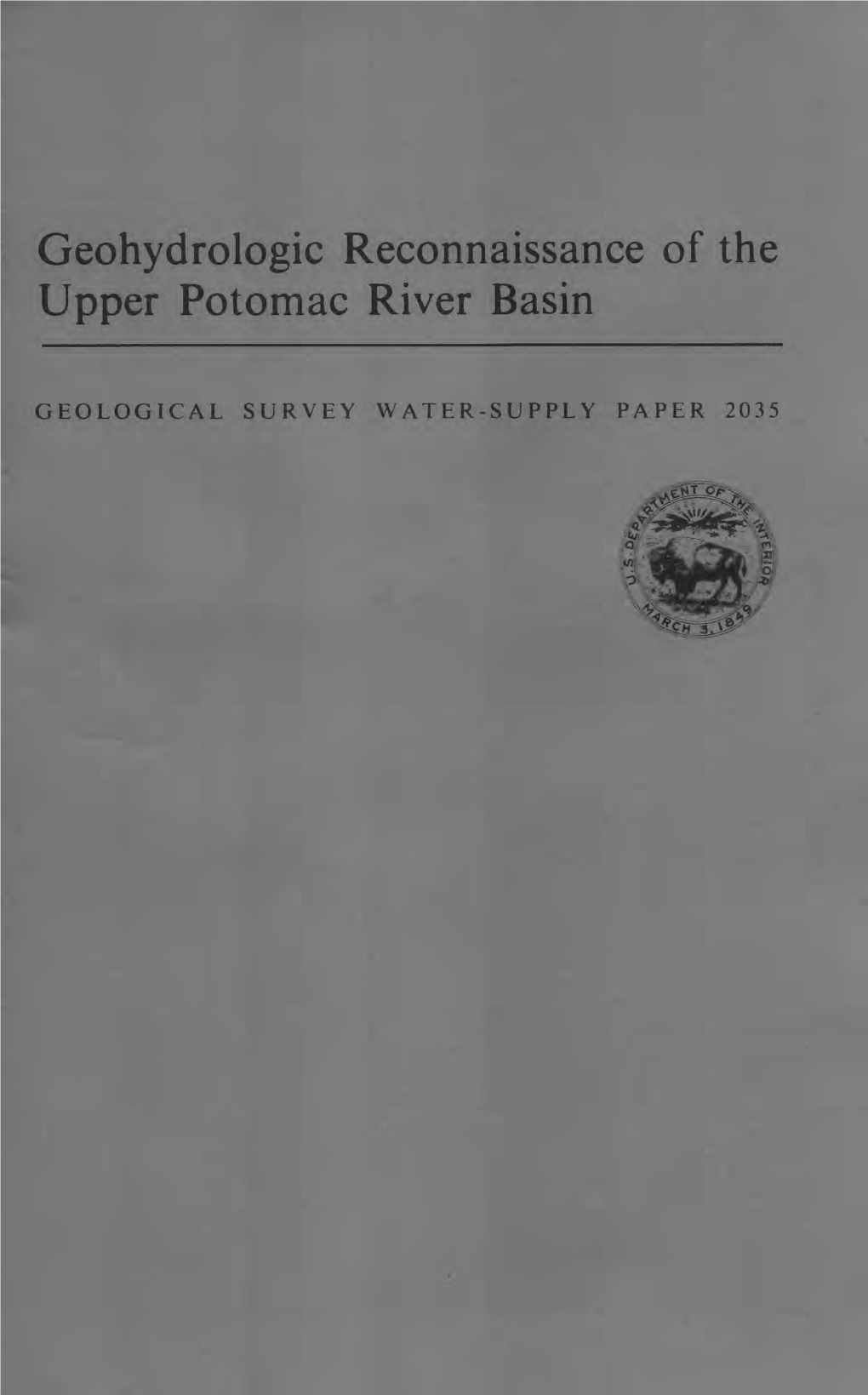 Geohydrologic Reconnaissance of the Upper Potomac River Basin