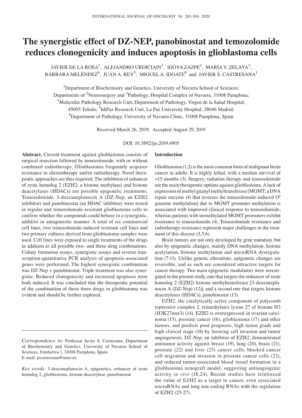 The Synergistic Effect of DZ‑NEP, Panobinostat and Temozolomide Reduces Clonogenicity and Induces Apoptosis in Glioblastoma Cells