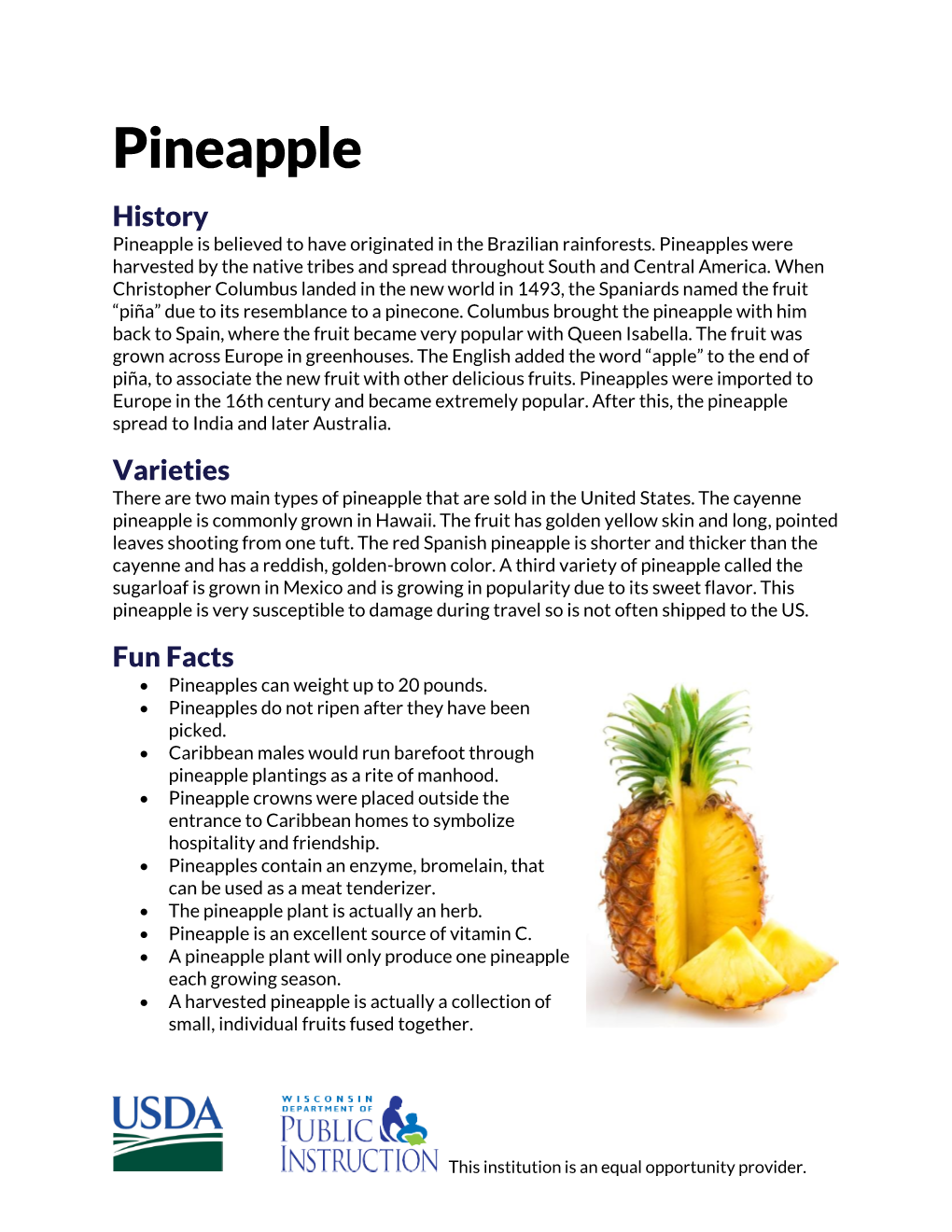 Pineapple History Pineapple Is Believed to Have Originated in the Brazilian Rainforests