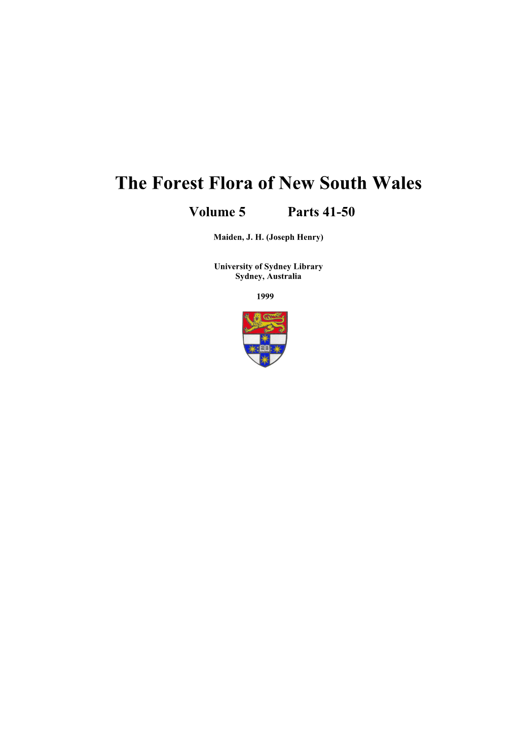 The Forest Flora of New South Wales Volume 5 Parts 41-50