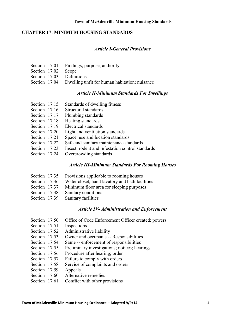 Chapter 17: Minimum Housing Standards