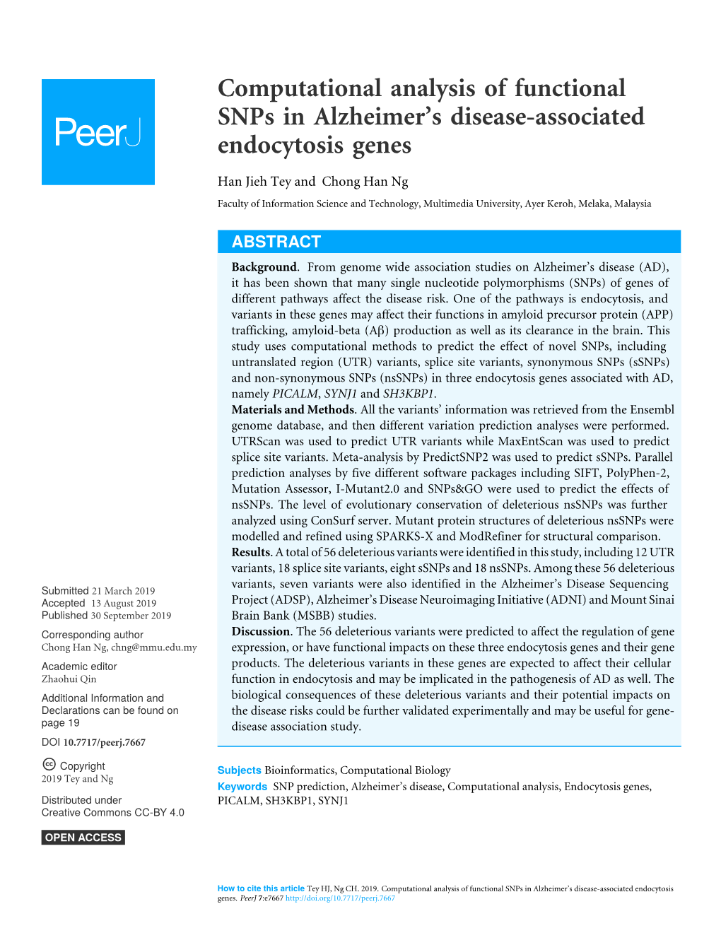 Computational Analysis of Functional Snps in Alzheimer's Disease