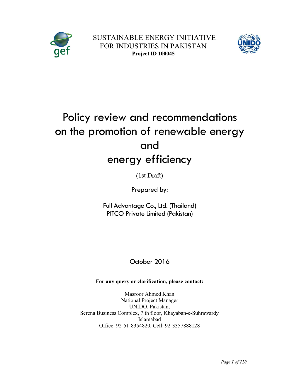 Policy Review and Recommendations on the Promotion of Renewable Energy and Energy Efficiency