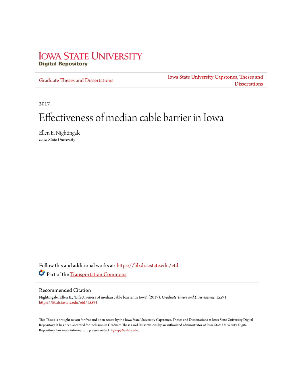 Effectiveness of Median Cable Barrier in Iowa Ellen E