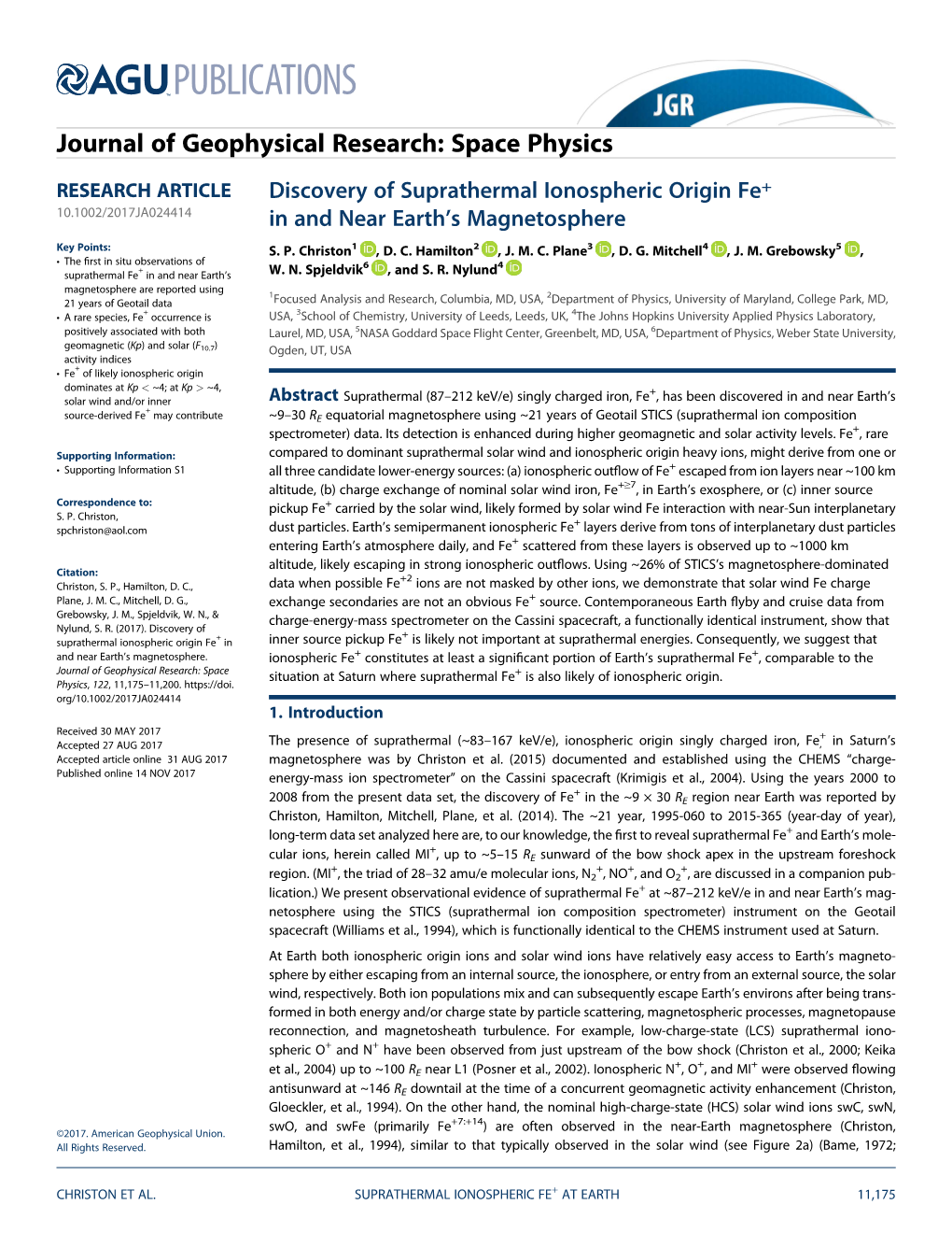 Discovery of Suprathermal Ionospheric Origin Fe+ in and Near