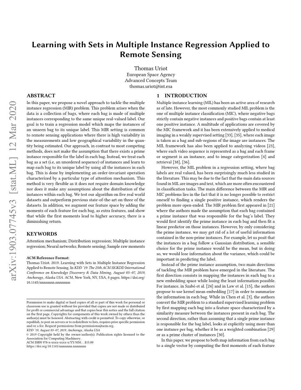 Learning with Sets in Multiple Instance Regression Applied to Remote Sensing