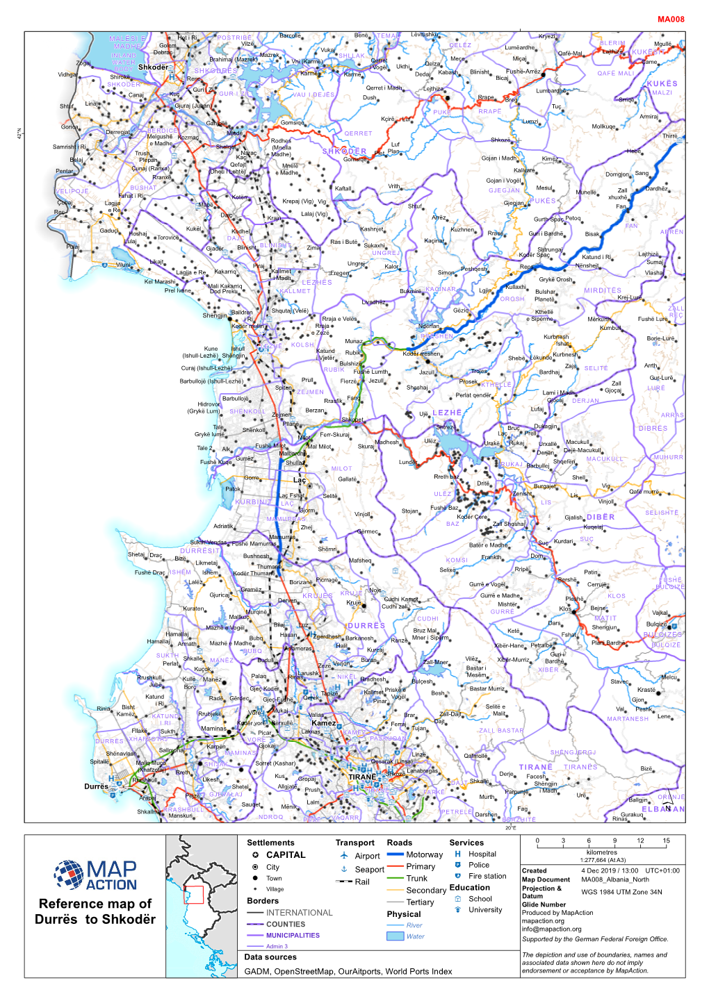 Reference Map of Durrës to Shkodër