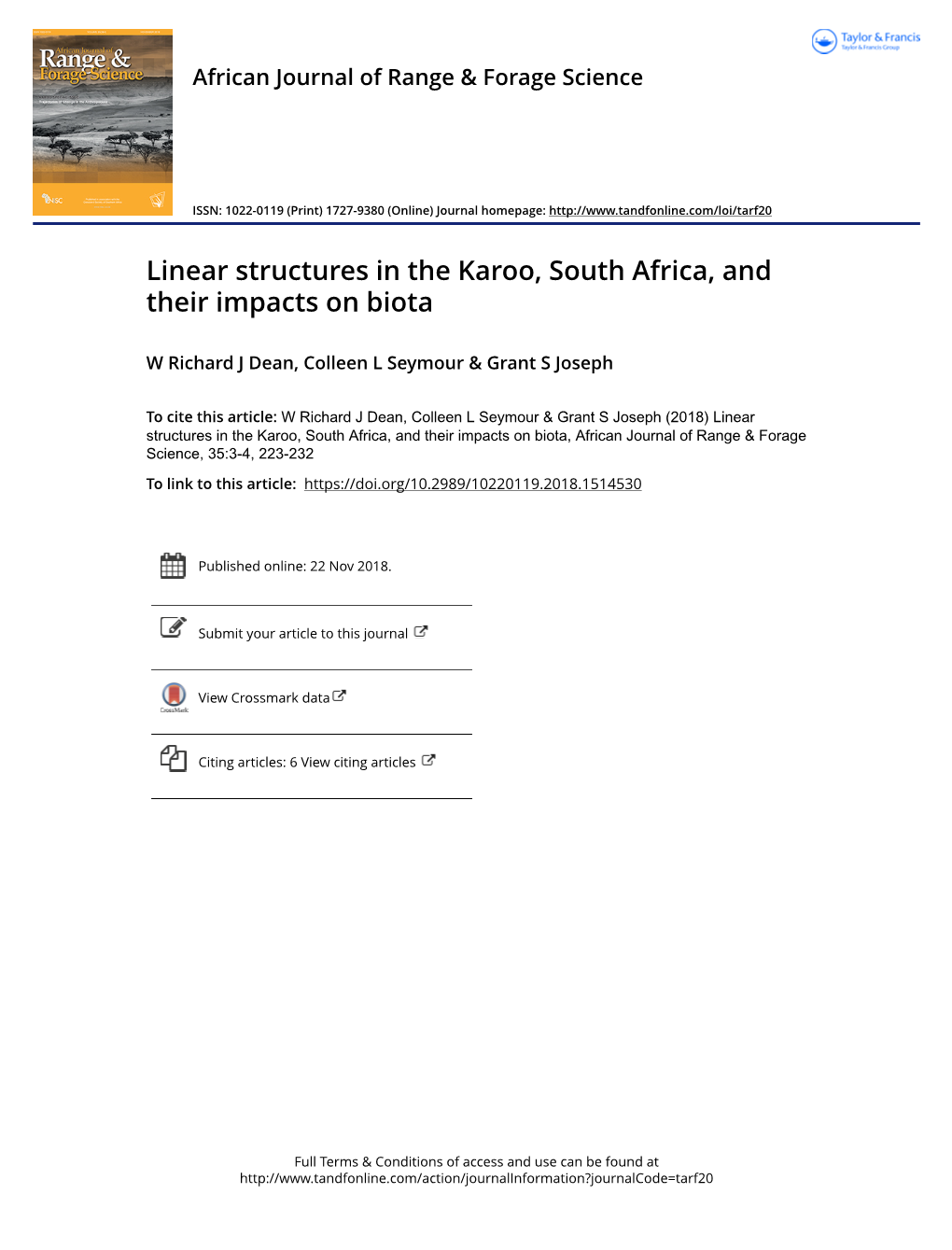 Linear Structures in the Karoo, South Africa, and Their Impacts on Biota