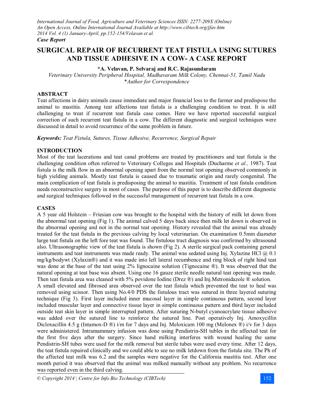 Surgical Repair of Recurrent Teat Fistula Using Sutures and Tissue Adhesive in a Cow- a Case Report *A