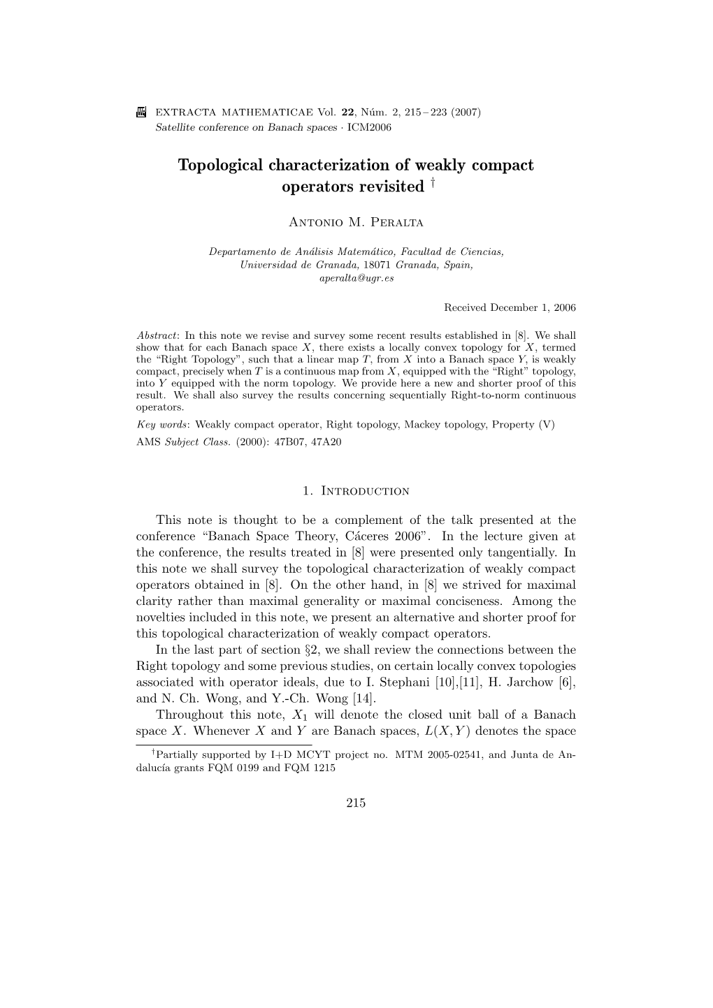 Topological Characterization of Weakly Compact Operators Revisited †