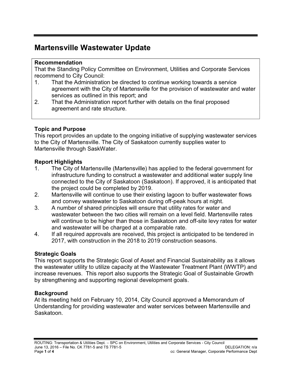 Martensville Wastewater Update