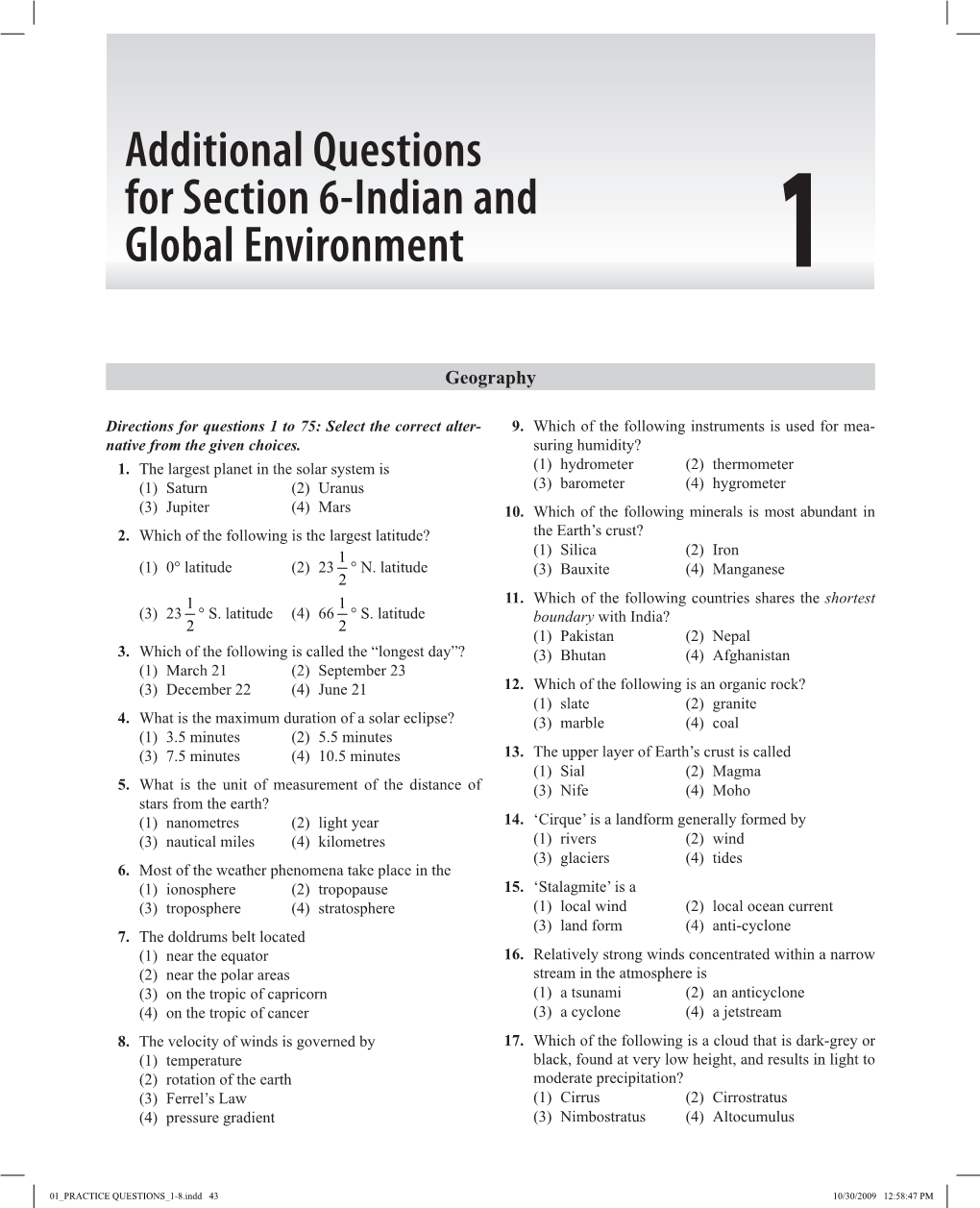 Additional Questions for Section 6-Indian and Global Environment 1