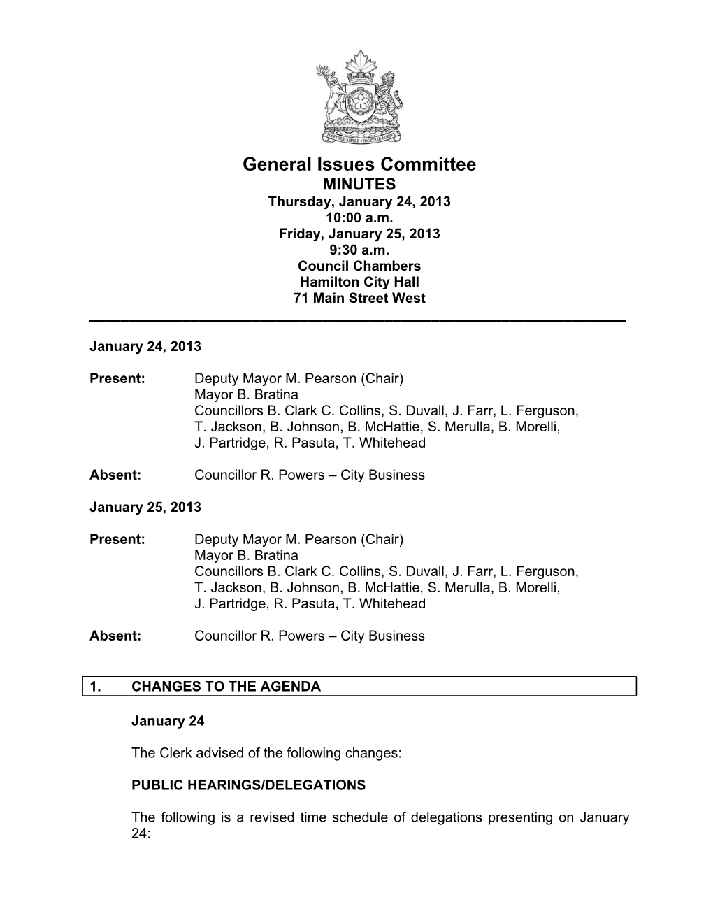 General Issues Committee MINUTES Thursday, January 24, 2013 10:00 A.M