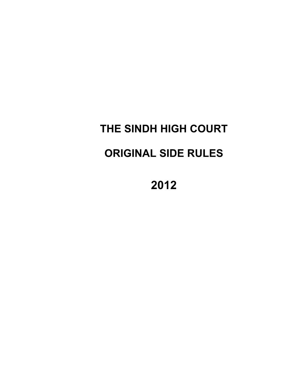 Sindh High Court Original Side Rules 2012