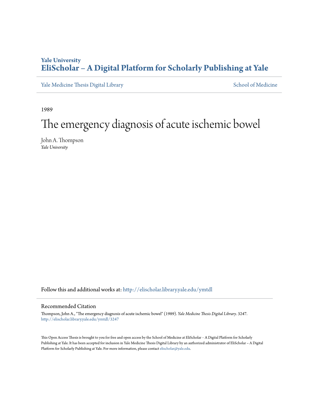 The Emergency Diagnosis of Acute Ischemic Bowel
