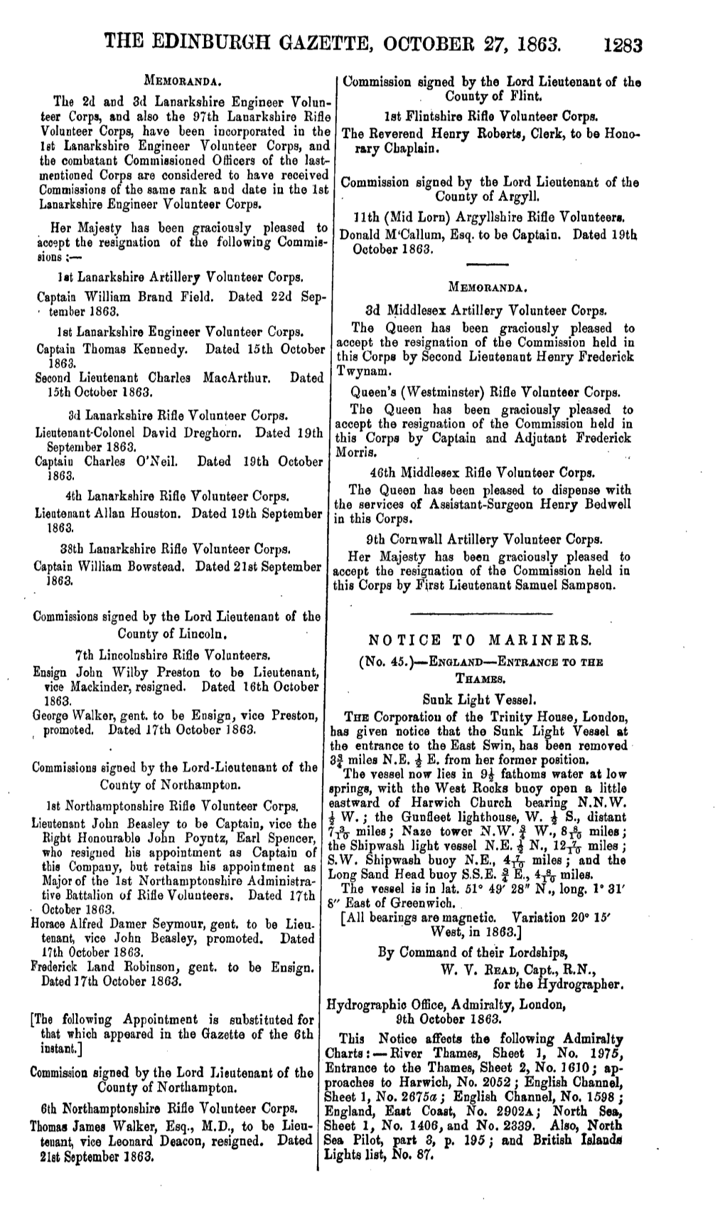 The Edinburgh Gazette, Octobeb 27, 1863. 1283