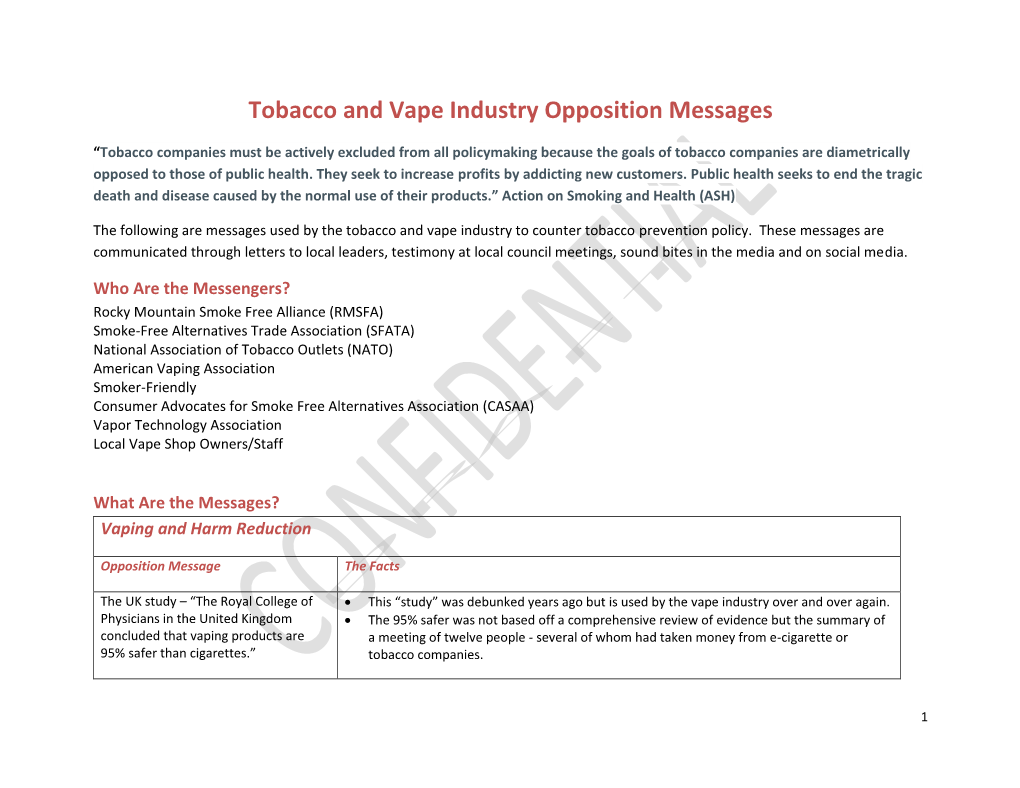 Tobacco and Vape Industry Opposition Messages