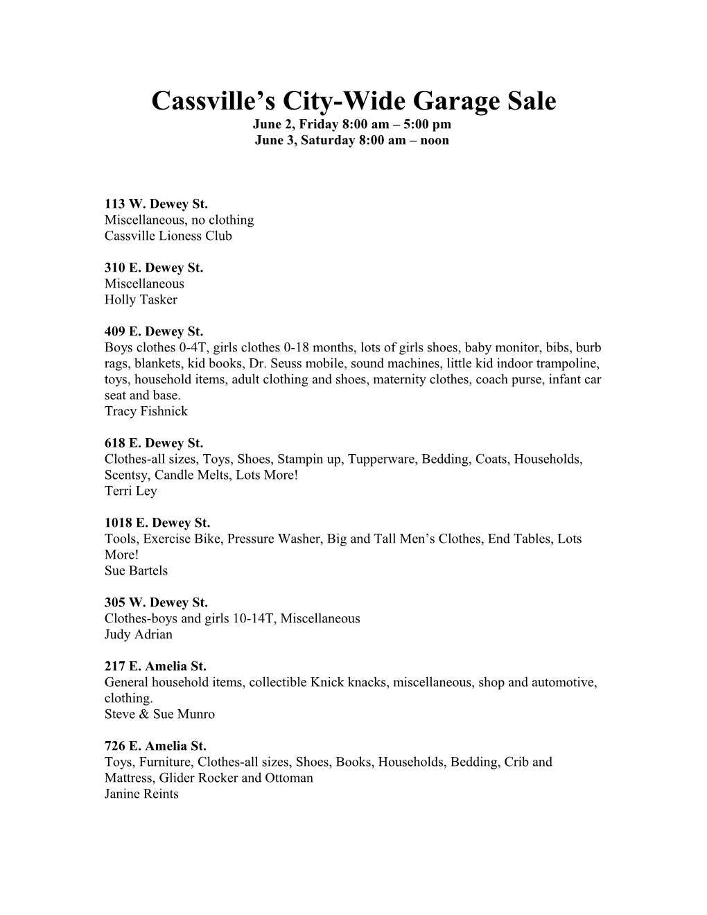 Cassville S City-Wide Garage Sale