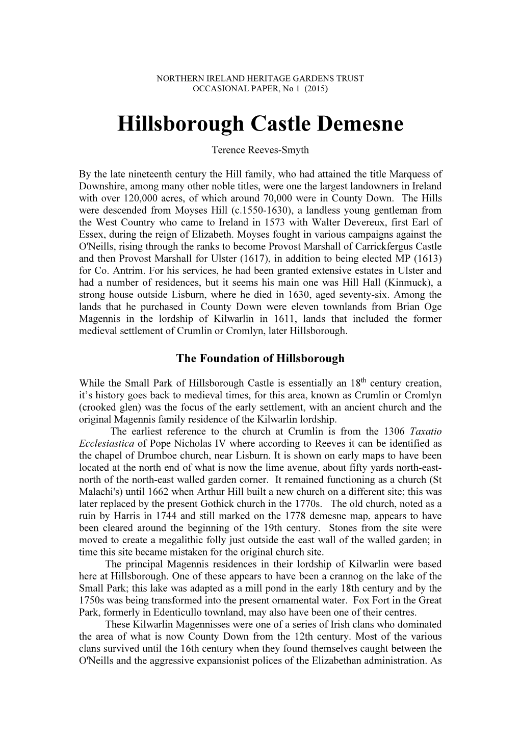 Hillsborough Castle Demesne, a History