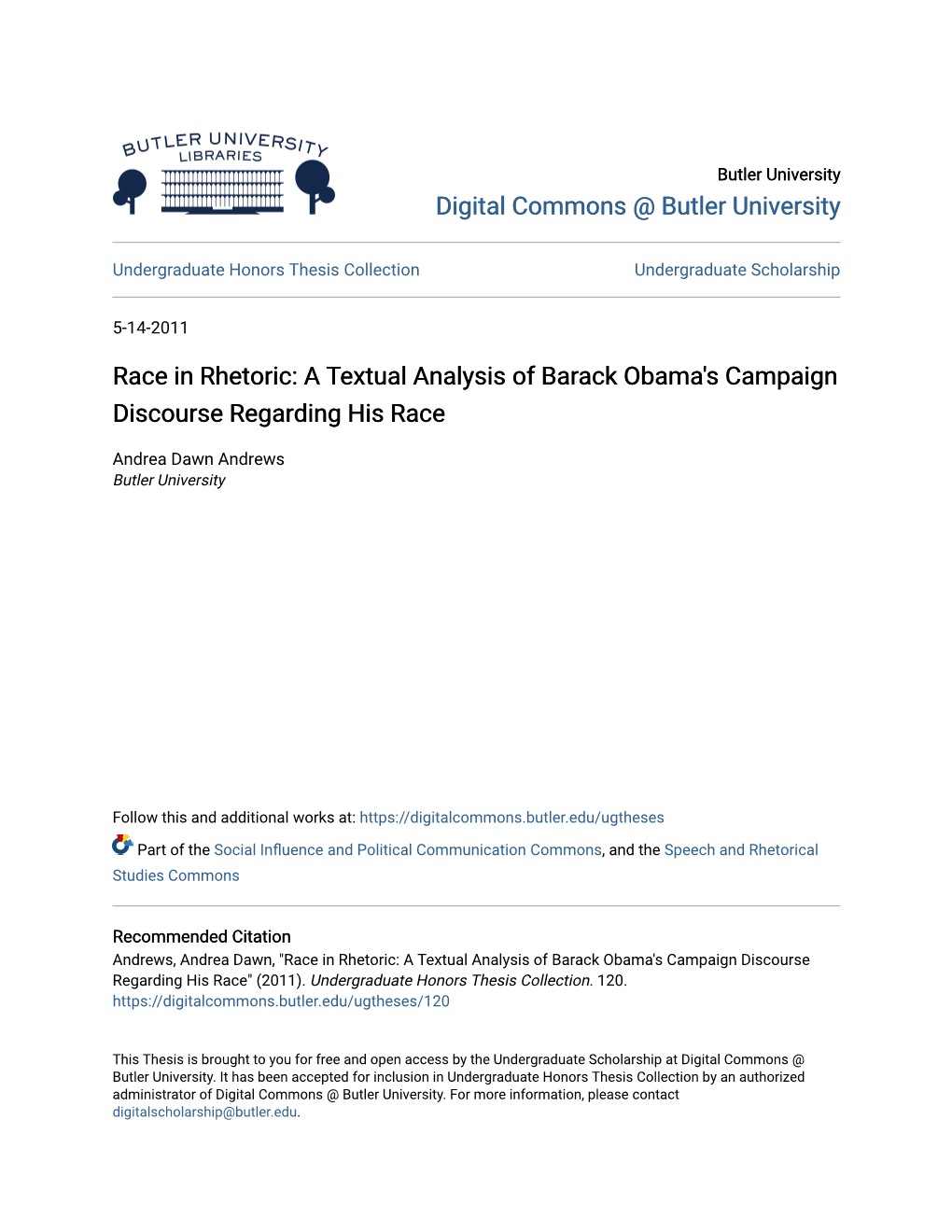 Race in Rhetoric: a Textual Analysis of Barack Obama's Campaign Discourse Regarding His Race