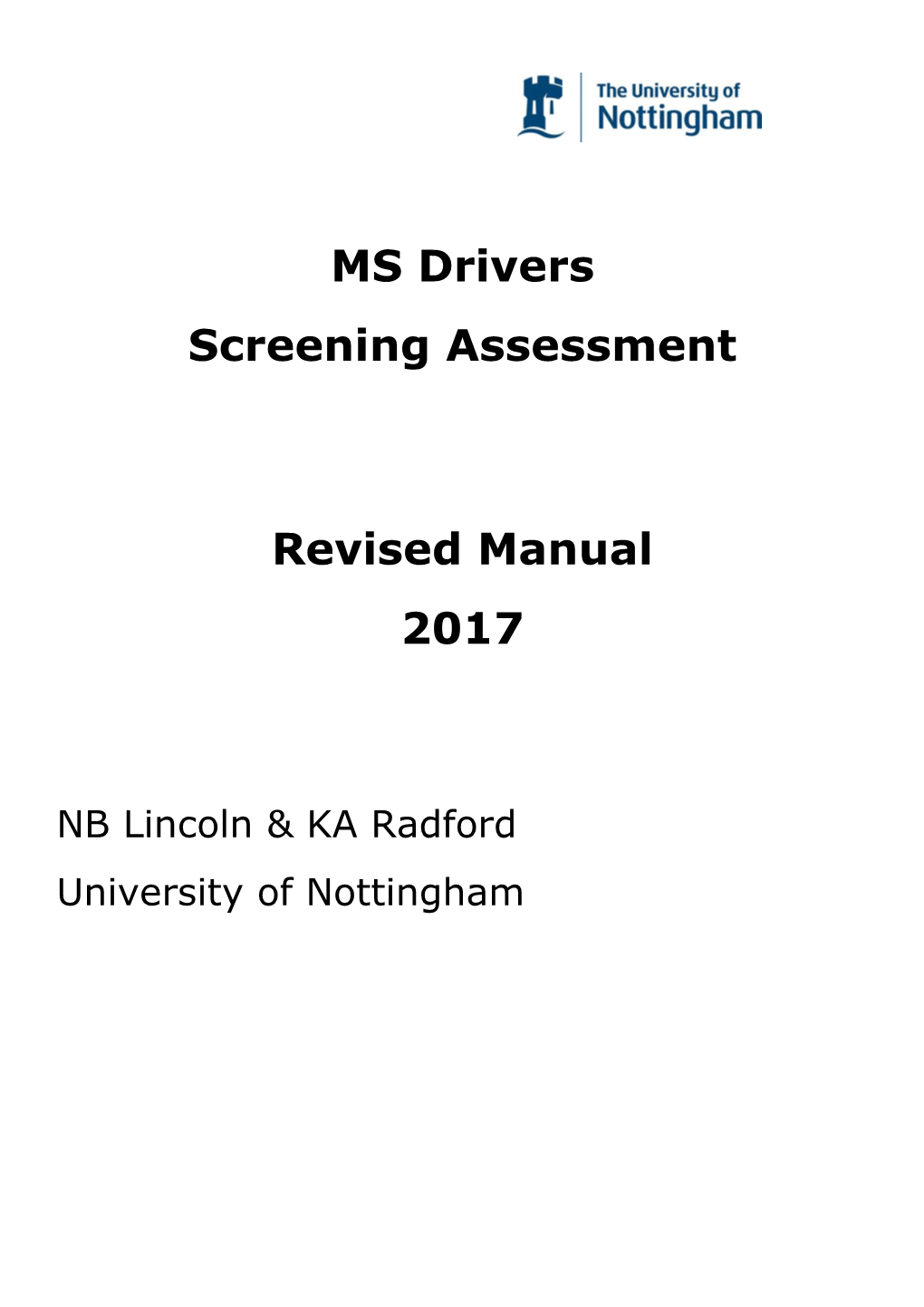 MS Drivers Screening Assessment Revised Manual 2017