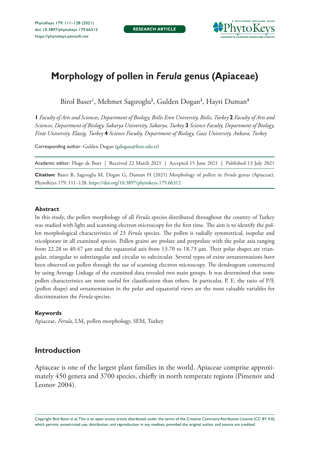 Morphology of Pollen in Ferula Genus (Apiaceae)