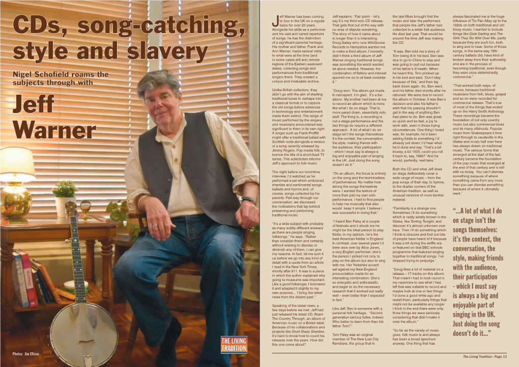 Jeff Warner Cds, Song-Catching, Style and Slavery