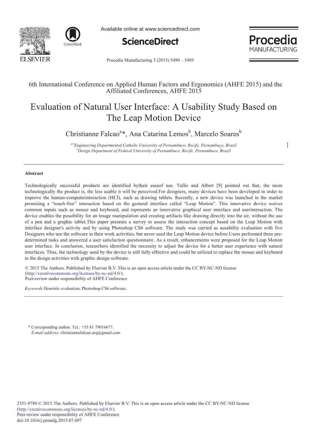 Evaluation of Natural User Interface: a Usability Study Based on the Leap Motion Device