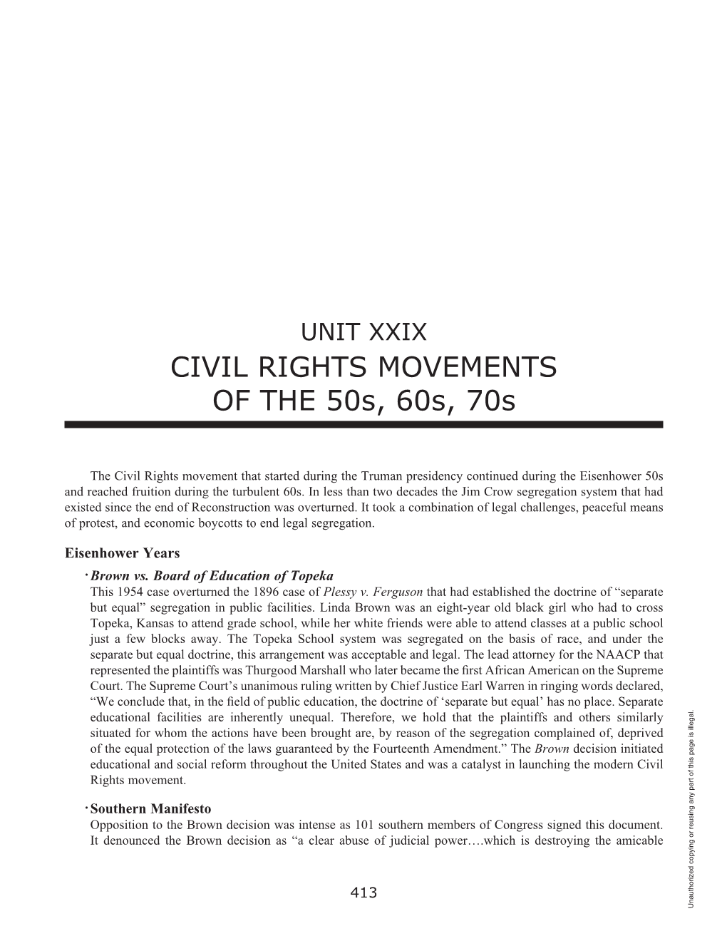 CIVIL RIGHTS MOVEMENTS of the 50S, 60S, 70S