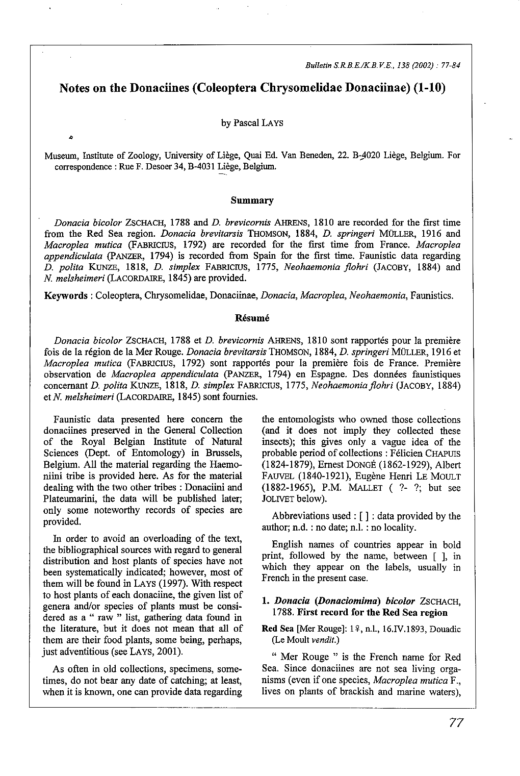 Coleoptera Chrysomelidae Donaciinae) (1-10)